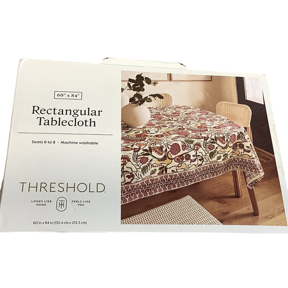 Threshold Rectangular Tablecloth 60"x84" Red & Multicolor Floral Print Machine W - Picture 4 of 5
